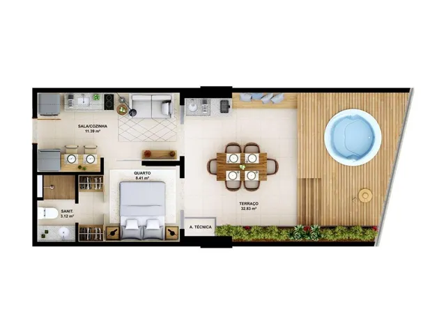 Imagem 7: Suíte - Sala - 30,80 m² - Varanda - Vaga de Garagem - Vagas para Veículos Eletricos