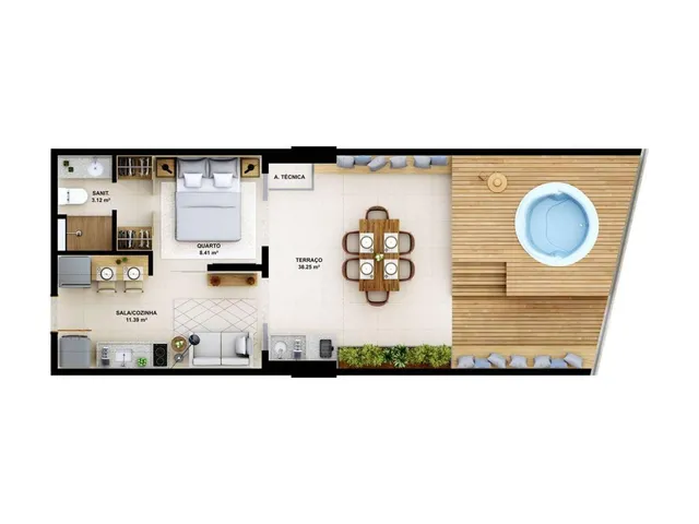 Imagem 6: Suíte - Sala - 30,80 m² - Varanda - Vaga de Garagem - Vagas para Veículos Eletricos