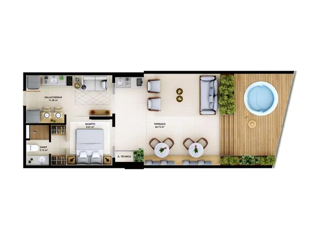 Imagem 13: Suíte - Sala - 30,80 m² - Varanda - Vaga de Garagem - Vagas para Veículos Eletricos