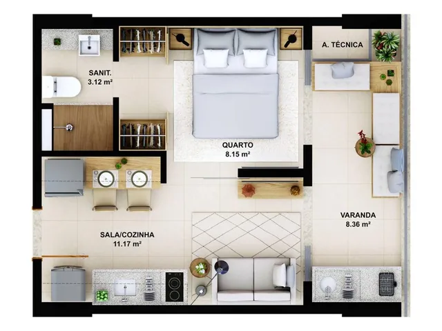 Imagem 15: Suíte - Sala - 30,80 m² - Varanda - Vaga de Garagem - Vagas para Veículos Eletricos