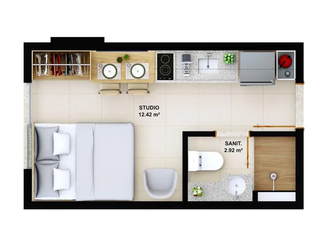 Imagem 4: Suíte - Sala - 30,80 m² - Varanda - Vaga de Garagem - Vagas para Veículos Eletricos