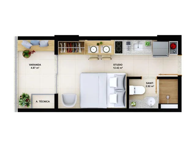 Imagem 9: Suíte - Sala - 30,80 m² - Varanda - Vaga de Garagem - Vagas para Veículos Eletricos