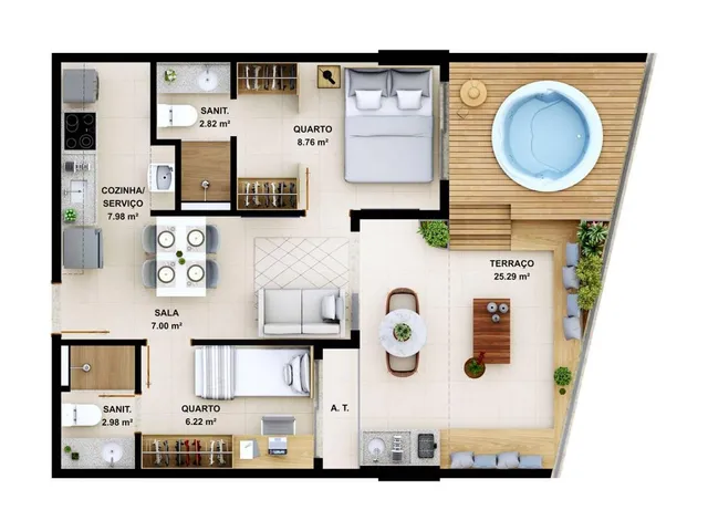 Imagem 5: Suíte - Sala - 30,80 m² - Varanda - Vaga de Garagem - Vagas para Veículos Eletricos