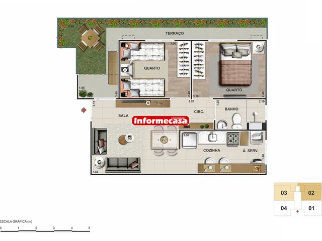 Imagem 3: Apartamento para Locação em Campo Grande, Rio de Janeiro - 2 Quartos, 1 Sala, 1