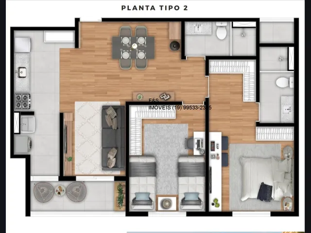 Imagem 9: Apartamento À Venda em Vinhedo-Sp, Bairro Pinheirinho: 2 Quartos, 2 Salas, 1 Banheiro, 1 Vaga, 62,60M². Aproveite!