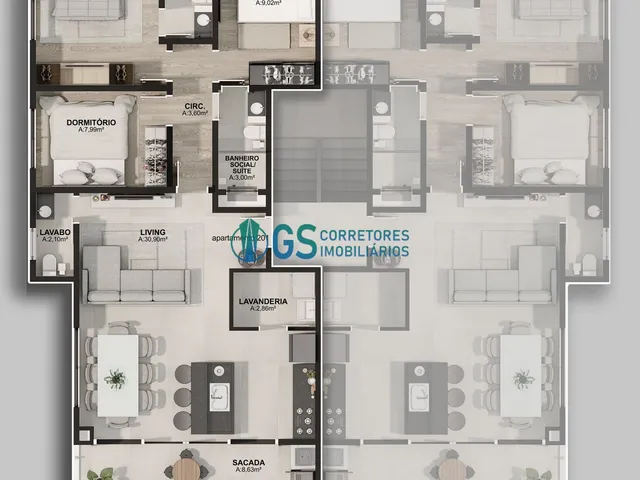 Imagem 6: Apartamento A Venda com 3 Quartos e com Vista Lateral na Praia do Sonho