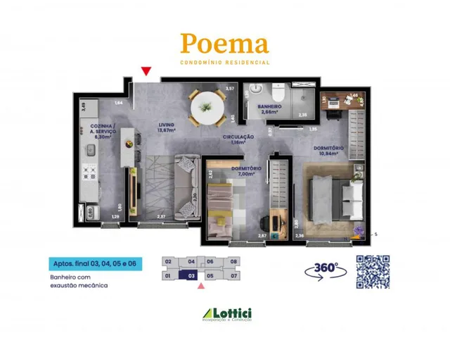 Imagem 2: Apartamento no Centro de Canoas, com (02) Dois Quartos e (01) Uma Vaga no Residencial Poema