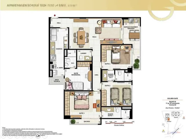 Imagem 9: Apartamento de luxo à venda, no GOLDEN GATE em Nova Iguaçu, com 4 suítes, 110,45m²