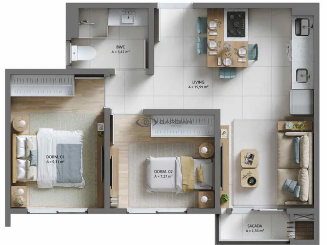 Imagem 2: Apartamento novo com elevador e 2 dormitórios - Imobiliária de Santa Cruz do Sul