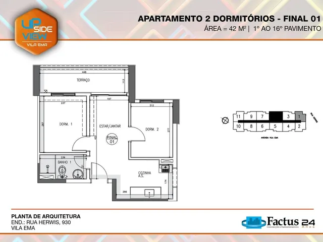 Imagem 10: Upside View Vila Ema | Construtora Factus | Construção | 47 Metros | 02 Dormitórios | Suíte | Varanda
