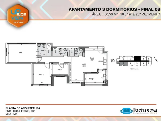 Imagem 16: Upside View Vila Ema | Construtora Factus | Construção | 47 Metros | 02 Dormitórios | Suíte | Varanda