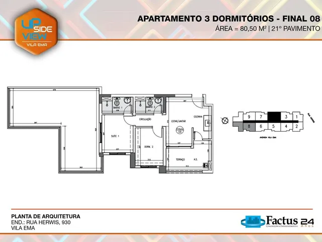 Imagem 13: Upside View Vila Ema | Construtora Factus | Construção | 47 Metros | 02 Dormitórios | Suíte | Varanda