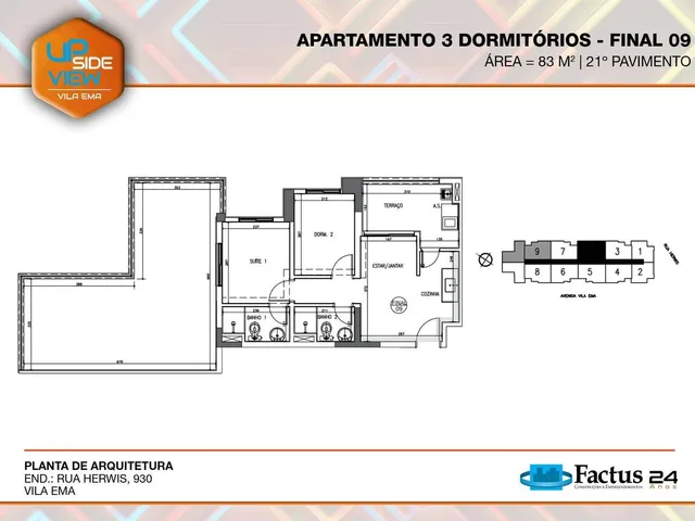 Imagem 12: Upside View Vila Ema | Construtora Factus | Construção | 47 Metros | 02 Dormitórios | Suíte | Varanda