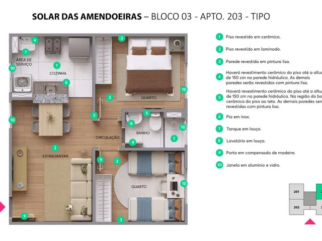 Imagem 5: Apartamento À Venda, no Solar das Amendoeiras em Camaçari, Abrantes, com 2 Quartos, 42,65M²