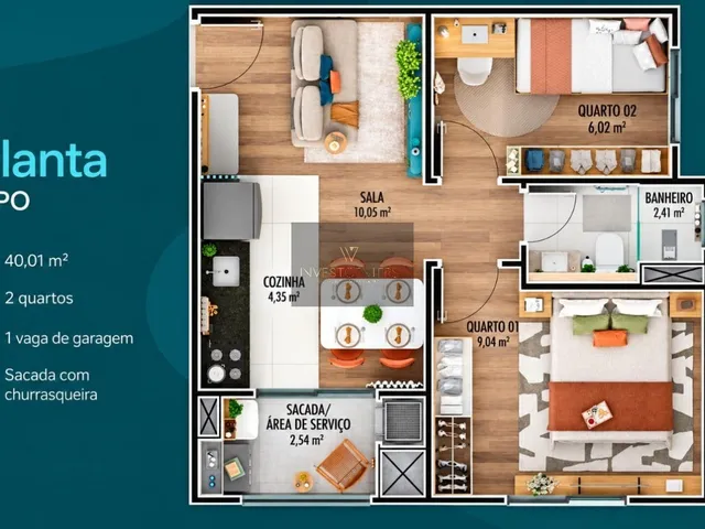 Imagem 13: Apartamento 2 Quartos com Sacada e Churrasqueira em Pinhais