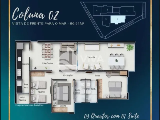 Imagem 4: Apartamento de 2 Quartos com Suíte em Muquiçaba, Guarapari-Es: 67,29M², 2 Salas, 2 Banheiros e Garagem. Venha Conferir!