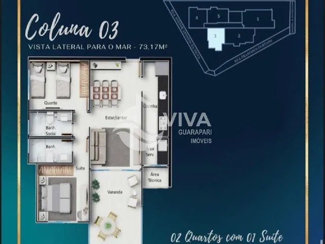 Imagem 13: Apartamento de 2 Quartos com Suíte em Muquiçaba, Guarapari-Es: 67,29M², 2 Salas, 2 Banheiros e Garagem. Venha Conferir!