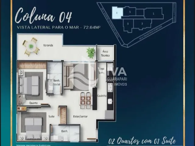 Imagem 2: Apartamento de 2 Quartos com Suíte em Muquiçaba, Guarapari-Es: 67,29M², 2 Salas, 2 Banheiros e Garagem. Venha Conferir!