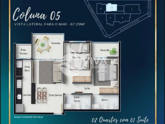 Imagem 9: Apartamento de 2 Quartos com Suíte em Muquiçaba, Guarapari-Es: 67,29M², 2 Salas, 2 Banheiros e Garagem. Venha Conferir!