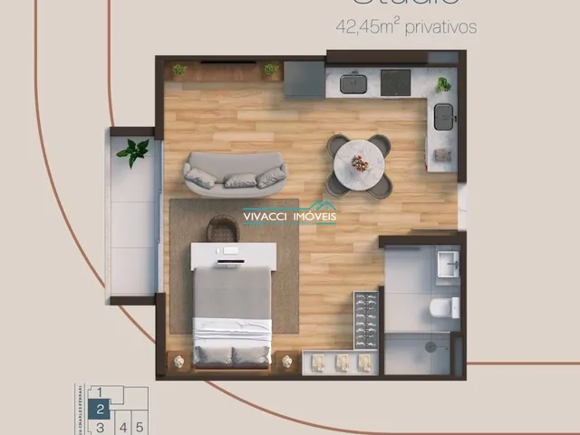 Imagem 6: Studio Moderno de 42,45M² com 1 Vaga de Garagem - Kobrasol