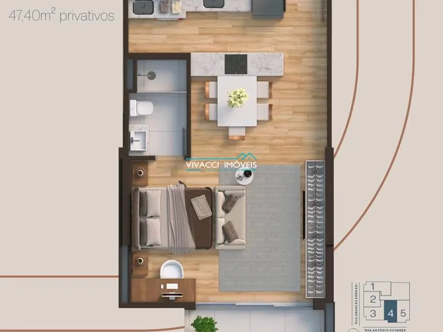Imagem 11: Studio Amplo de 47,40M² no Rivière Pétrusse para Venda - Kobrasol