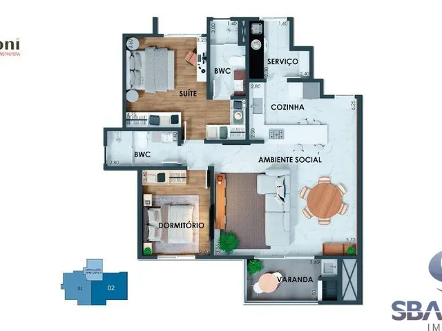 Imagem 8: Apartamento 02 Quartos na Planta no Residencial Itália no Centro de Coronel Vivida