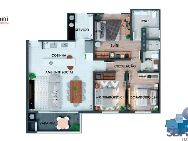 Imagem 2: Apartamento 02 Quartos na Planta no Residencial Itália no Centro de Coronel Vivida